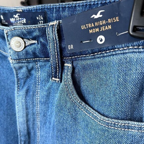 NWT HOLLISTER ULTRA HIGH-RISE PATCHWORK MOM JEANS size 0 W24 L27 - Picture 11 of 16
